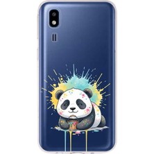 PrintiFy Samsung Galaxy A2 Core ile Uyumlu Splash Panda Tasarımlı Slimfit Şeffaf Silikon Kılıf