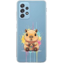 PrintiFy Samsung Galaxy A52 ile Uyumlu Splash Kapibara Tasarımlı Şeffaf Silikon Kılıf