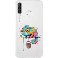 PrintiFy Huawei P30 Lite ile Uyumlu Splash Bukalemun Tasarımlı Şeffaf Silikon Kılıf