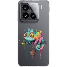 PrintiFy Xiaomi Mi 14 ile Uyumlu Splash Bukalemun Tasarımlı Şeffaf Silikon Kılıf