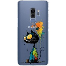 PrintiFy Samsung Galaxy S9 Plus ile Uyumlu Splash Kedi Tasarımlı Şeffaf Silikon Kılıf