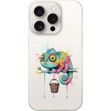 PrintiFy iPhone 15 Pro ile Uyumlu Splash Bukalemun Tasarımlı Slimfit Şeffaf Silikon Kılıf