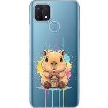 PrintiFy Oppo A15 ile Uyumlu Splash Kapibara Tasarımlı Slimfit Şeffaf Silikon Kılıf