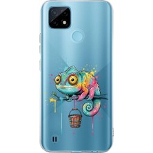 PrintiFy Realme C21 ile Uyumlu Splash Bukalemun Tasarımlı Slimfit Şeffaf Silikon Kılıf
