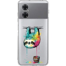 PrintiFy Redmi Note 11R ile Uyumlu Splash Tembel Hayvan Tasarımlı Şeffaf Silikon Kılıf