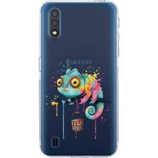 PrintiFy Samsung Galaxy A01 ile Uyumlu Splash Bukalemun Tasarımlı Şeffaf Silikon Kılıf