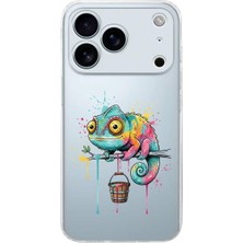 PrintiFy iPhone 17 Pro Max ile Uyumlu Splash Bukalemun Tasarımlı Şeffaf Silikon Kılıf