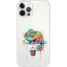 PrintiFy iPhone 12 Pro Max ile Uyumlu Splash Bukalemun Tasarımlı Slimfit Şeffaf Silikon Kılıf