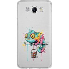 PrintiFy Samsung Galaxy J7 2016 ile Uyumlu Splash Bukalemun Tasarımlı Slimfit Şeffaf Silikon Kılıf