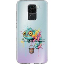 PrintiFy Redmi Note 9 ile Uyumlu Splash Bukalemun Tasarımlı Slimfit Şeffaf Silikon Kılıf