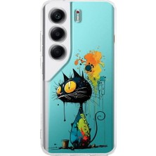 PrintiFy Tecno Camon 40 ile Uyumlu Splash Kedi Tasarımlı Şeffaf Silikon Kılıf