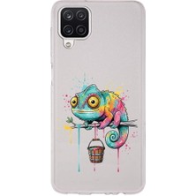 PrintiFy Samsung Galaxy A12 ile Uyumlu Splash Bukalemun Tasarımlı Slimfit Şeffaf Silikon Kılıf
