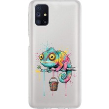 PrintiFy Samsung Galaxy M51 ile Uyumlu Splash Bukalemun Tasarımlı Slimfit Şeffaf Silikon Kılıf