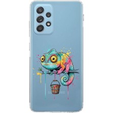 PrintiFy Samsung Galaxy A52 ile Uyumlu Splash Bukalemun Tasarımlı Şeffaf Silikon Kılıf