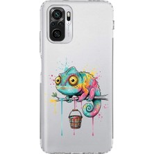 PrintiFy Redmi Note 10S ile Uyumlu Splash Bukalemun Tasarımlı Şeffaf Silikon Kılıf