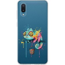 PrintiFy Samsung Galaxy A02 ile Uyumlu Splash Bukalemun Tasarımlı Slimfit Şeffaf Silikon Kılıf