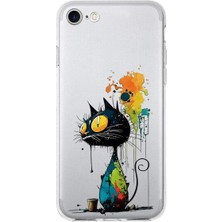PrintiFy iPhone Se 2020 ile Uyumlu Splash Kedi Tasarımlı Slimfit Şeffaf Silikon Kılıf