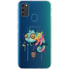 PrintiFy Samsung Galaxy M30S ile Uyumlu Splash Bukalemun Tasarımlı Şeffaf Silikon Kılıf