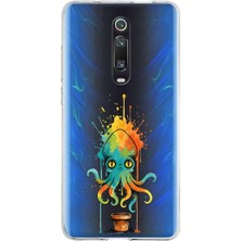 PrintiFy Redmi K20 ile Uyumlu Splash Ahtapot Tasarımlı Şeffaf Silikon Kılıf