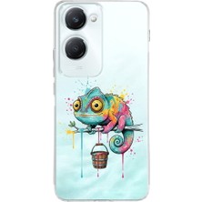 PrintiFy Vivo Y18 ile Uyumlu Splash Bukalemun Tasarımlı Şeffaf Silikon Kılıf