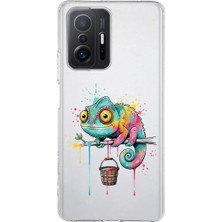 PrintiFy Xiaomi Mi 11T ile Uyumlu Splash Bukalemun Tasarımlı Şeffaf Silikon Kılıf