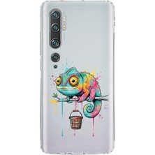 PrintiFy Xiaomi Mi Note 10 ile Uyumlu Splash Bukalemun Tasarımlı Şeffaf Silikon Kılıf