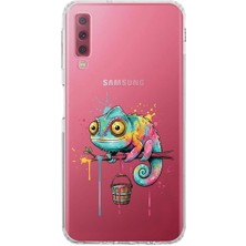 PrintiFy Samsung Galaxy A7 2018 ile Uyumlu Splash Bukalemun Tasarımlı Şeffaf Silikon Kılıf