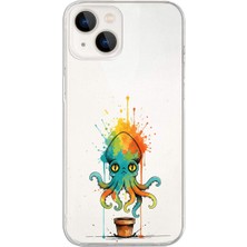 PrintiFy iPhone 13 ile Uyumlu Splash Ahtapot Tasarımlı Slimfit Şeffaf Silikon Kılıf