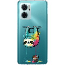PrintiFy Redmi Note 11E ile Uyumlu Splash Tembel Hayvan Tasarımlı Slimfit Şeffaf Silikon Kılıf