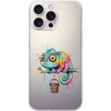 PrintiFy iPhone 16 Pro Max ile Uyumlu Splash Bukalemun Tasarımlı Şeffaf Silikon Kılıf
