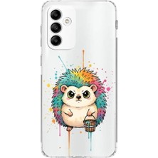 PrintiFy Samsung Galaxy M13 ile Uyumlu Splash Kirpi Tasarımlı Şeffaf Silikon Kılıf