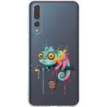 PrintiFy Huawei P20 Pro ile Uyumlu Splash Bukalemun Tasarımlı Şeffaf Silikon Kılıf