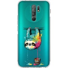 PrintiFy Redmi 9 ile Uyumlu Splash Tembel Hayvan Tasarımlı Şeffaf Silikon Kılıf