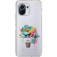 PrintiFy Xiaomi Mi 11 ile Uyumlu Splash Bukalemun Tasarımlı Şeffaf Silikon Kılıf
