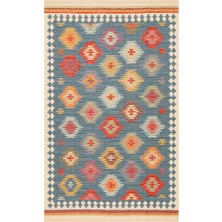 Kalesta Halı Ürgüp 04 Navy %100 Pamuk ile Üretilen Etnik Desenlere Sahip Yıkanabilir Çift Taraflı Ince Yıkanabilir Kilim