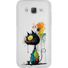PrintiFy Samsung Galaxy J5 ile Uyumlu Splash Kedi Tasarımlı Slimfit Şeffaf Silikon Kılıf