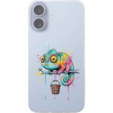 PrintiFy iPhone 16 Plus ile Uyumlu Splash Bukalemun Tasarımlı Slimfit Şeffaf Silikon Kılıf