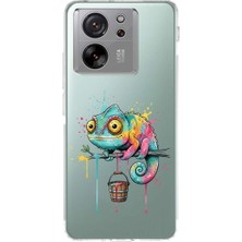 PrintiFy Xiaomi Mi 13T ile Uyumlu Splash Bukalemun Tasarımlı Şeffaf Silikon Kılıf