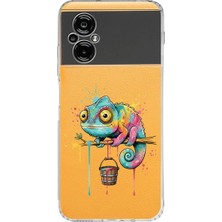 PrintiFy Poco M5 ile Uyumlu Splash Bukalemun Tasarımlı Şeffaf Silikon Kılıf