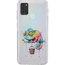 PrintiFy Samsung Galaxy A21S ile Uyumlu Splash Bukalemun Tasarımlı Şeffaf Silikon Kılıf