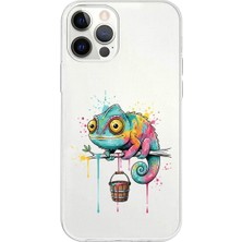 PrintiFy iPhone 12 Pro ile Uyumlu Splash Bukalemun Tasarımlı Slimfit Şeffaf Silikon Kılıf