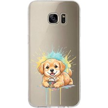PrintiFy Samsung Galaxy S7 Edge ile Uyumlu Splash Köpek Tasarımlı Slimfit Şeffaf Silikon Kılıf