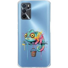 PrintiFy Oppo A16 ile Uyumlu Splash Bukalemun Tasarımlı Slimfit Şeffaf Silikon Kılıf