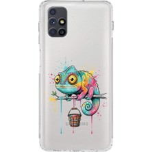 PrintiFy Samsung Galaxy M51 ile Uyumlu Splash Bukalemun Tasarımlı Şeffaf Silikon Kılıf
