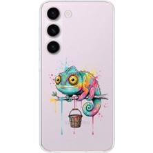 PrintiFy Samsung Galaxy S23 ile Uyumlu Splash Bukalemun Tasarımlı Şeffaf Silikon Kılıf
