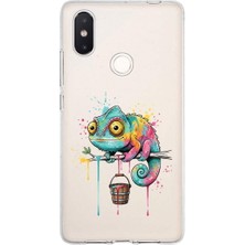 PrintiFy Xiaomi Mi 8 Se ile Uyumlu Splash Bukalemun Tasarımlı Slimfit Şeffaf Silikon Kılıf