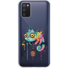 PrintiFy Samsung Galaxy A02S ile Uyumlu Splash Bukalemun Tasarımlı Slimfit Şeffaf Silikon Kılıf