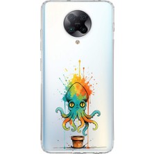 PrintiFy Poco F2 Pro ile Uyumlu Splash Ahtapot Tasarımlı Şeffaf Silikon Kılıf