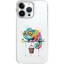 PrintiFy iPhone 14 Pro Max ile Uyumlu Splash Bukalemun Tasarımlı Slimfit Şeffaf Silikon Kılıf
