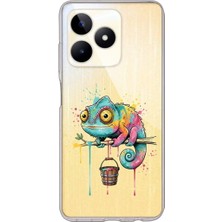 PrintiFy Realme C53 ile Uyumlu Splash Bukalemun Tasarımlı Şeffaf Silikon Kılıf